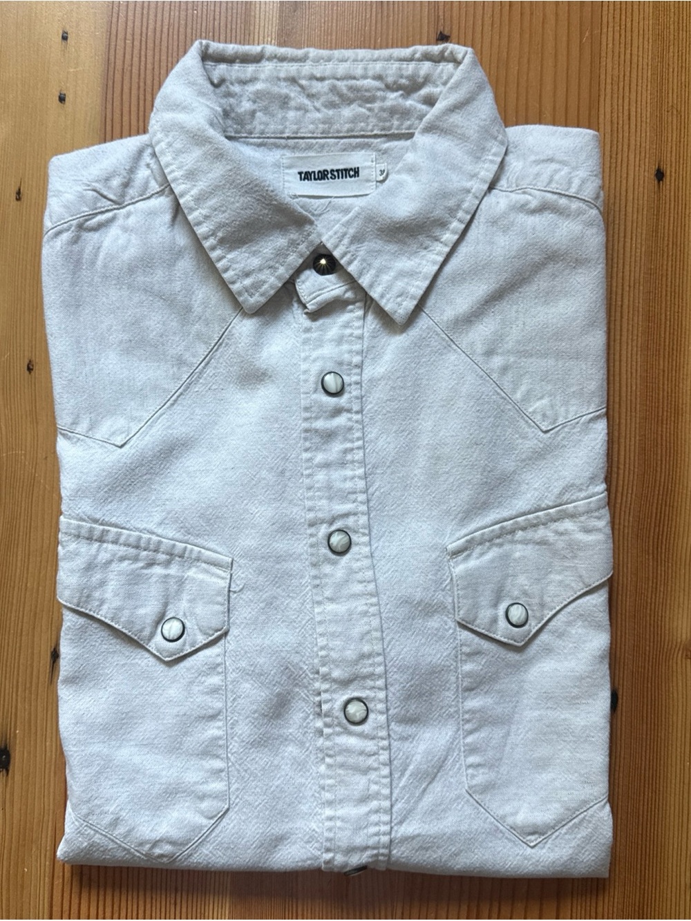 Taylor Stitch Men's Cream Western Short-sleeve Shirt 38